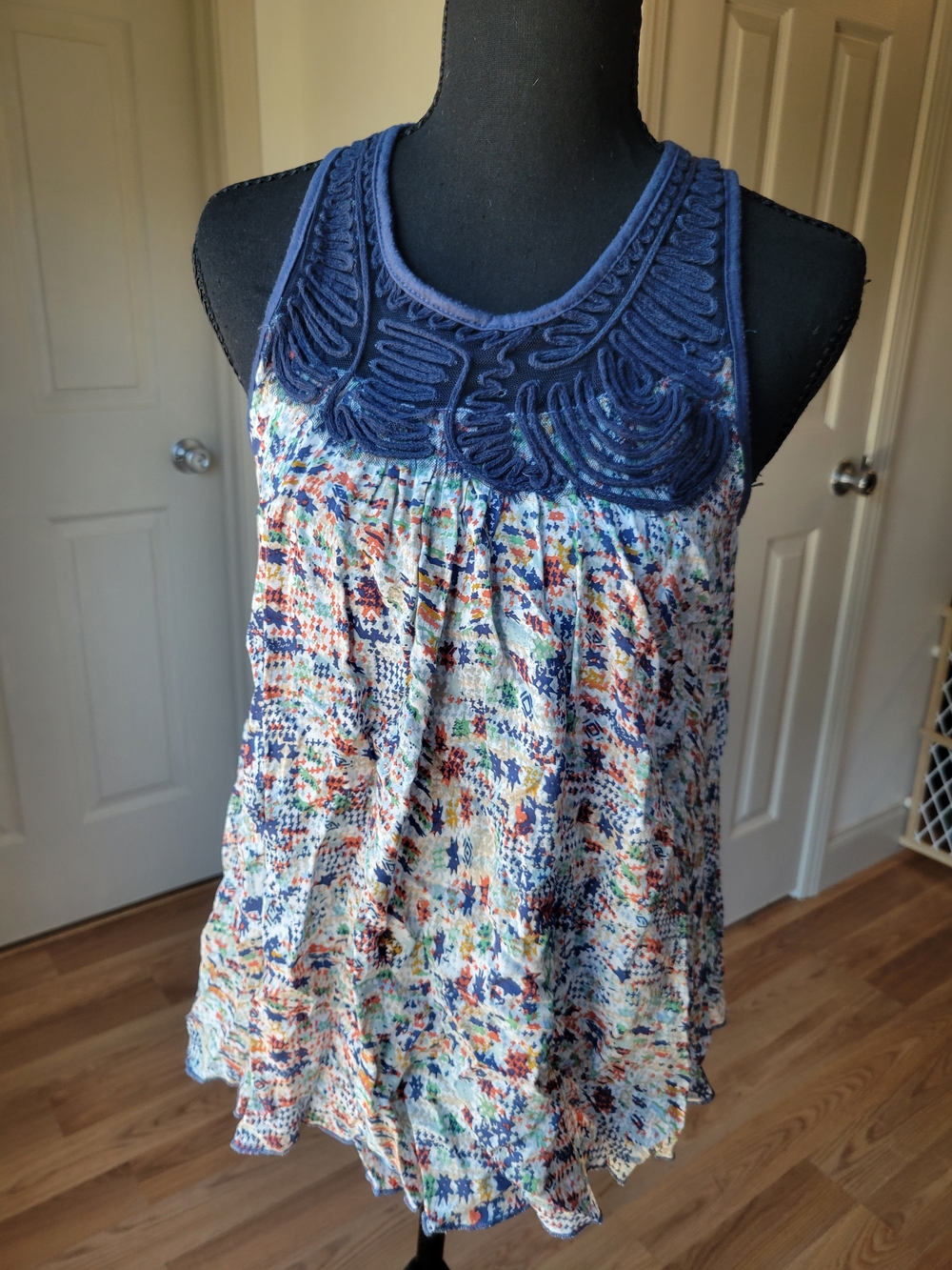 Hazel Embroidered Neck Boho Swing Tank Size M